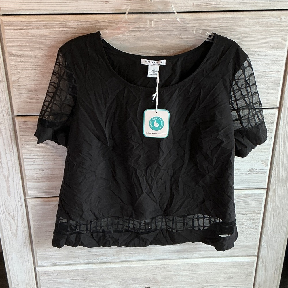 Chic Black Sheer Sleeve Crop Top